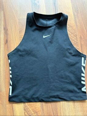 Nike Woman’s Pro Dri-FIT black Crop Tank with white logo Size S